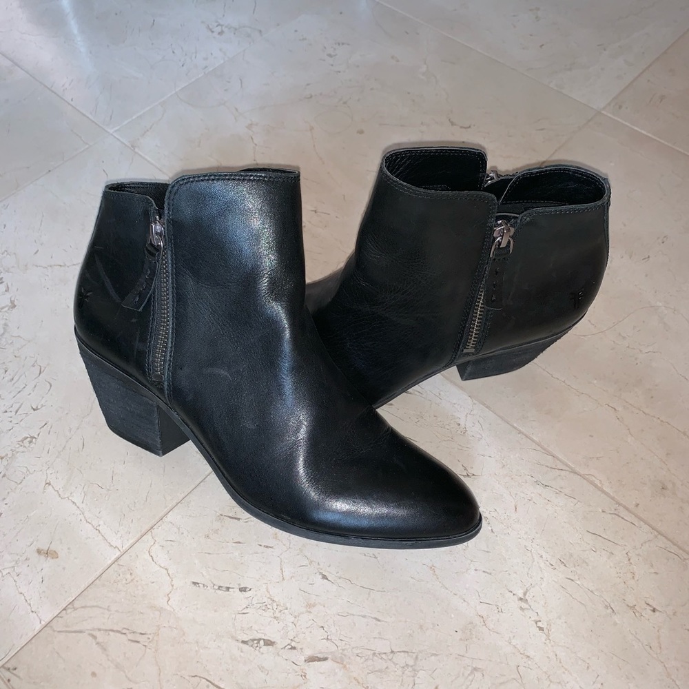 Frye Black Leather Ankle Booties